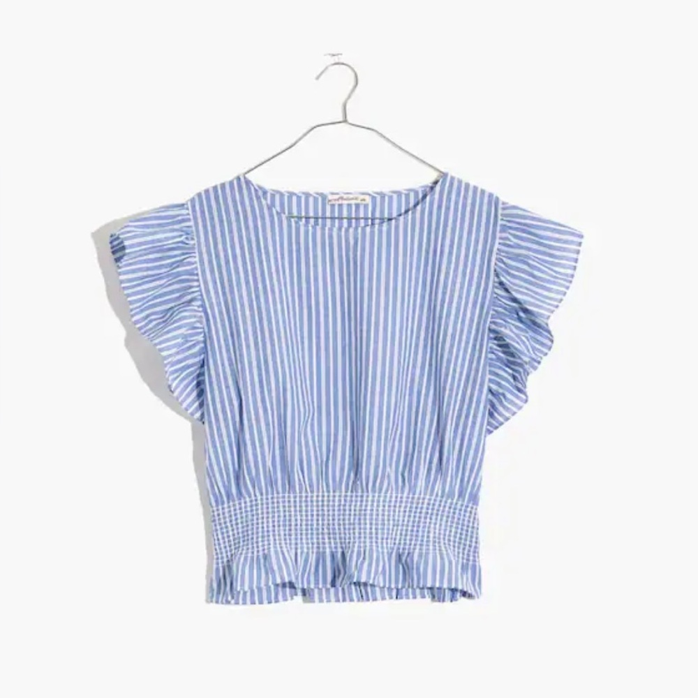 Madewell Flutter-Sleeve Smocked Top in Stripe Size Medium